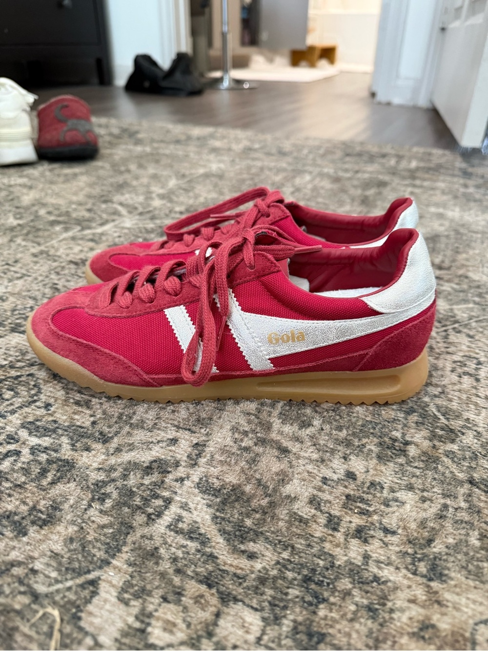Gola Kids Red & White Retro Trainer with Gum Sole